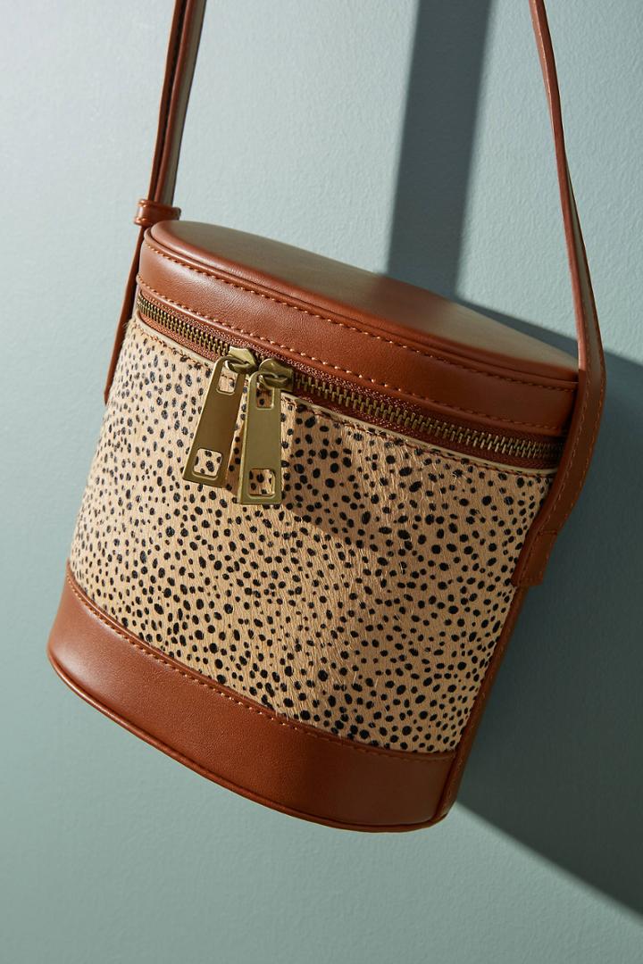 Anthropologie Cylindrical Animal Print Crossbody Bag