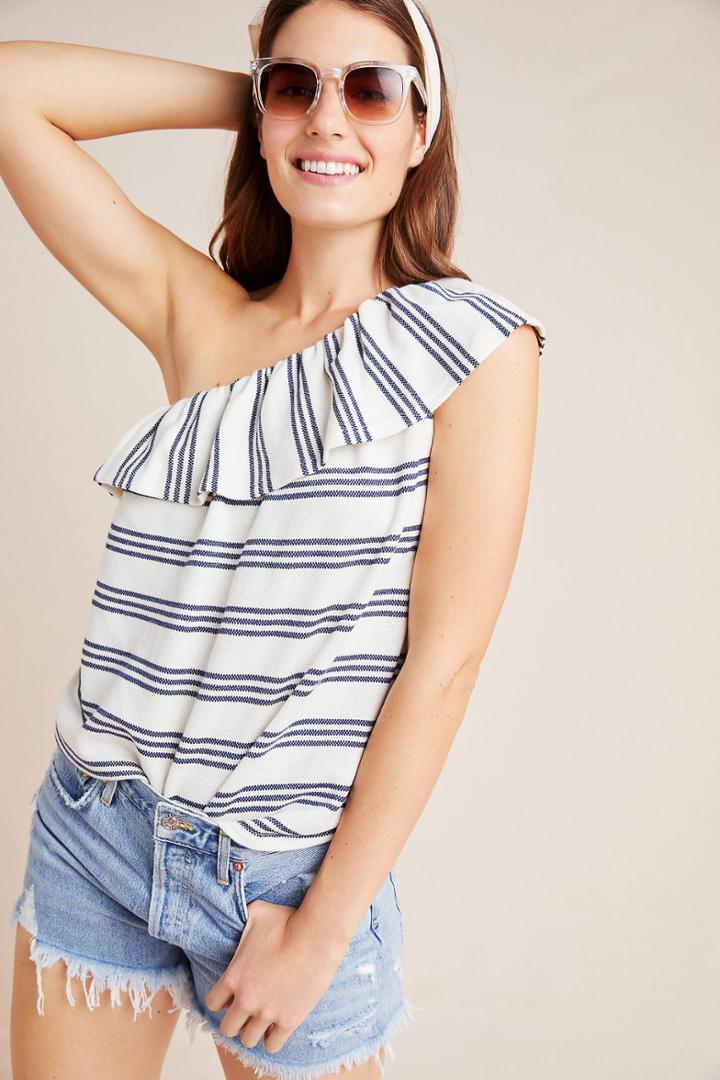 Eri + Ali Striped Knit One-shoulder Top