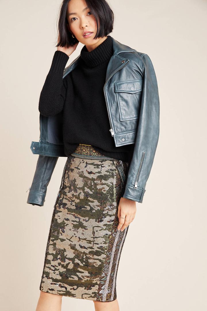 Byron Lars Sequined Camo Pencil Skirt