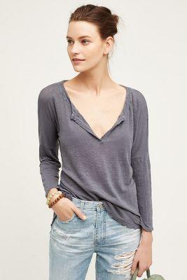 Velvet By Graham And Spencer Split Linen Tee