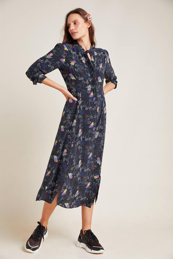 Anthropologie Zakee Shariff Salma Silk Handprints Shirtdress