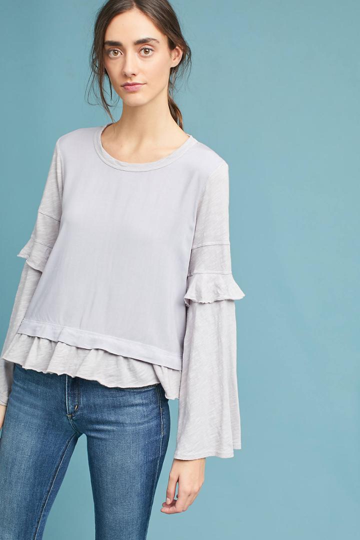 Left Of Center Woven Ruffle-sleeve Tee