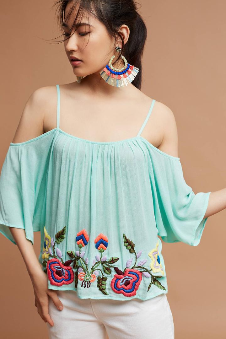 Anthropologie Ariana Open-shoulder Embroidered Top