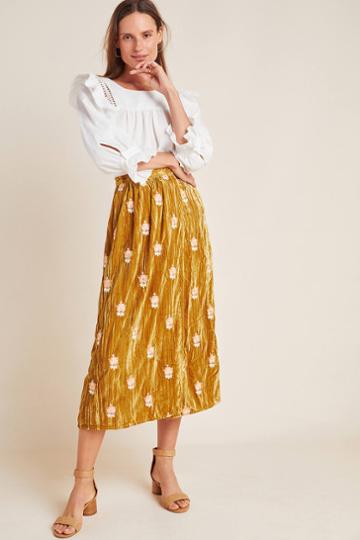 Louise Misha Elena Embroidered Velvet Skirt