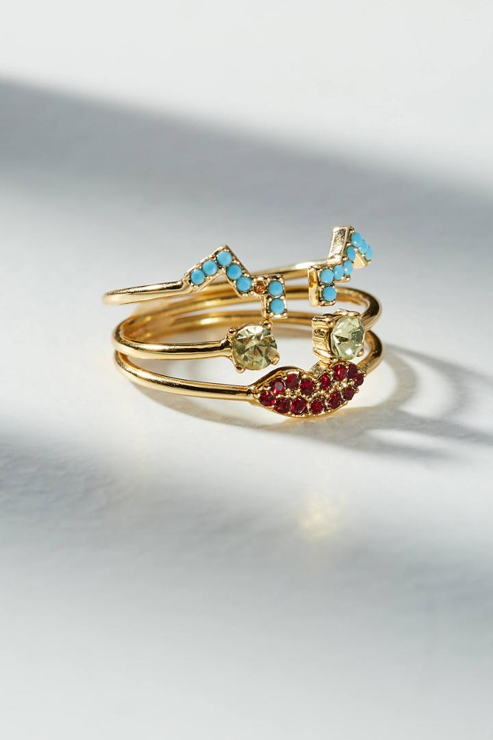 Anthropologie Kiss Goodbye Stacking Ring Set