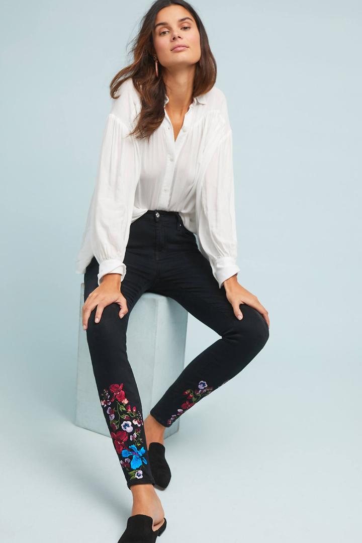 7 For All Mankind Embroidered Mid-rise Skinny Ankle Jeans