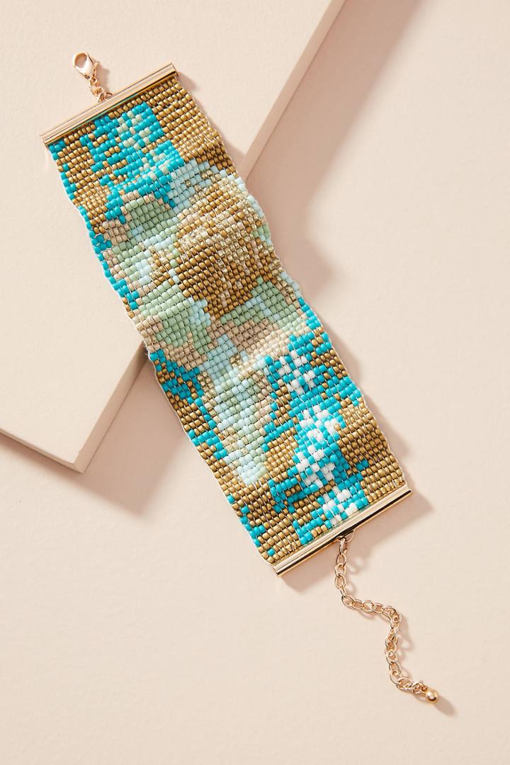 Anthropologie Floral Beaded Cuff Bracelet