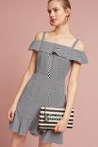 Donna Morgan Gingham Ruffled Open-shoulder Dress