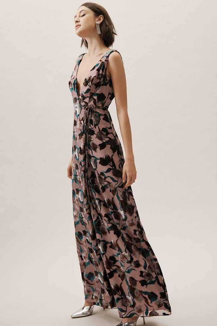 Aidan Mattox Sancia Velvet Burnout Wrap Wedding Guest Dress