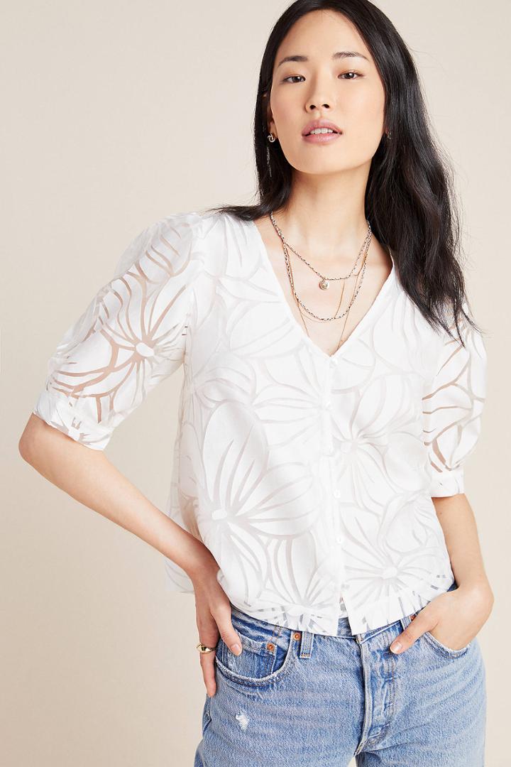 Eri + Ali Jia Floral Puff-sleeved Blouse