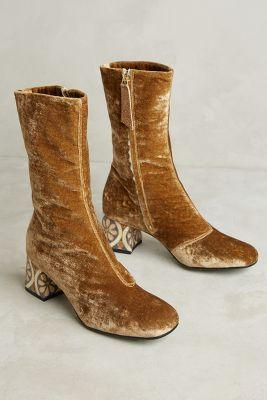 Paola D'arcano Silk Velvet Midi Boots