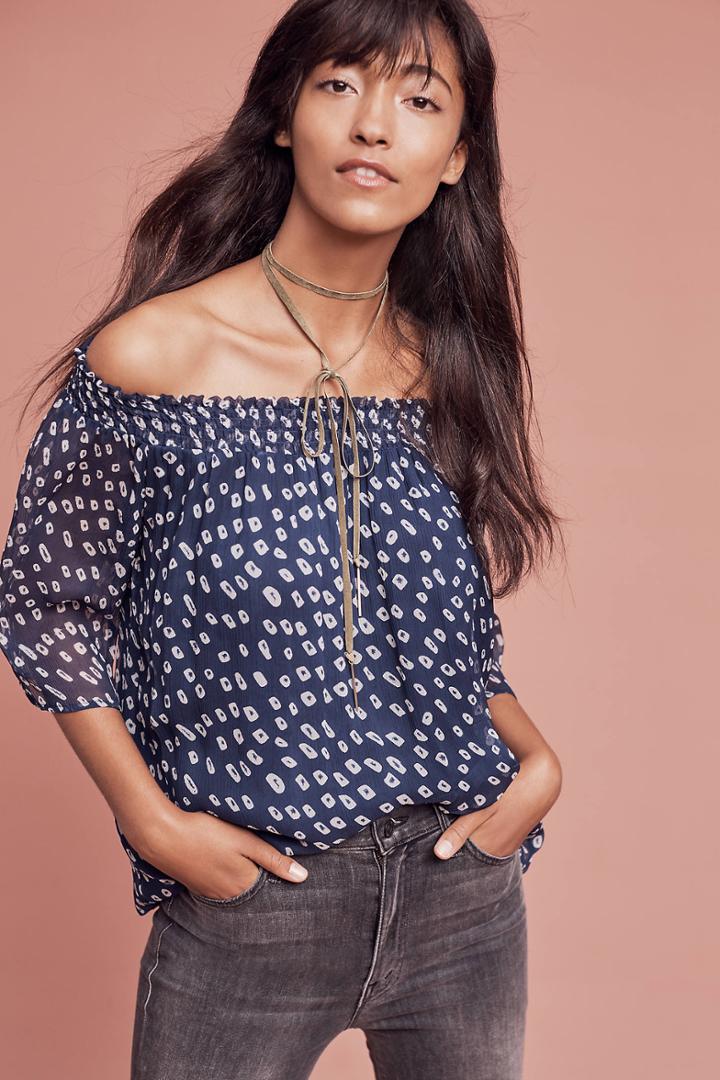 Velvet By Graham And Spencer Off-the-shoulder Dotted Top