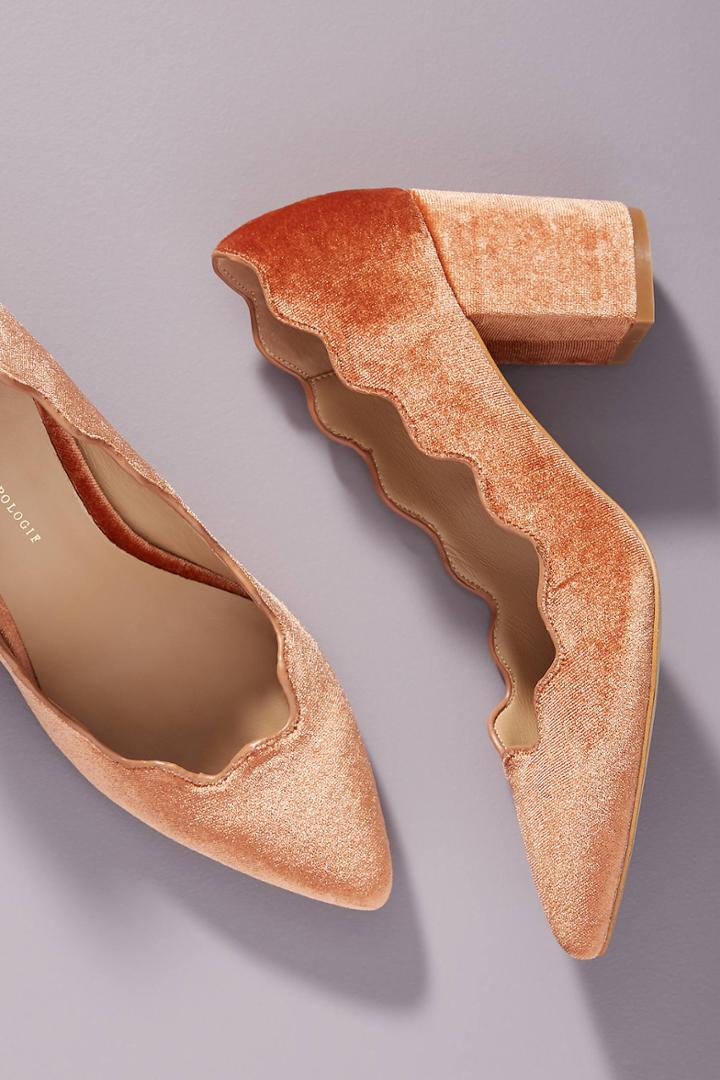 Anthropologie Scalloped Velvet Heels