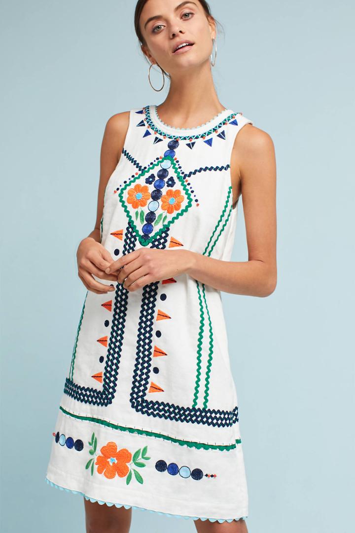 Anthropologie Embellished Linen Shift Dress