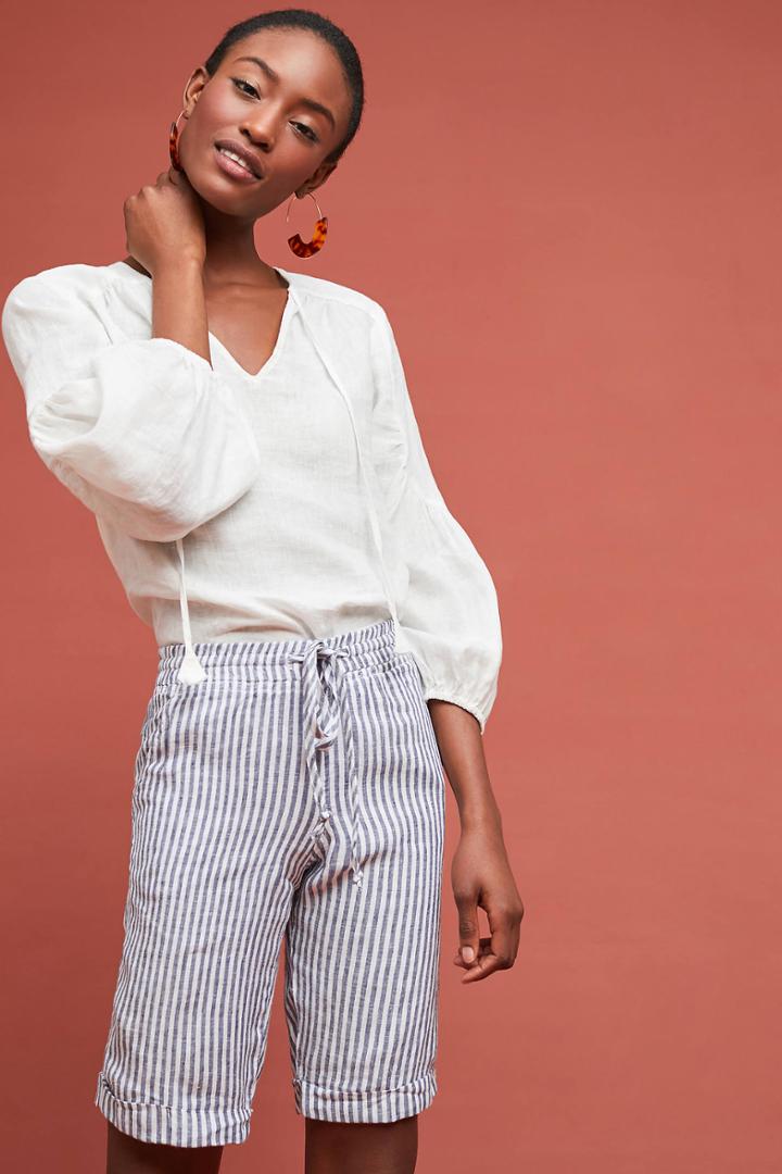 Allen Allen Striped Linen Bermuda Shorts