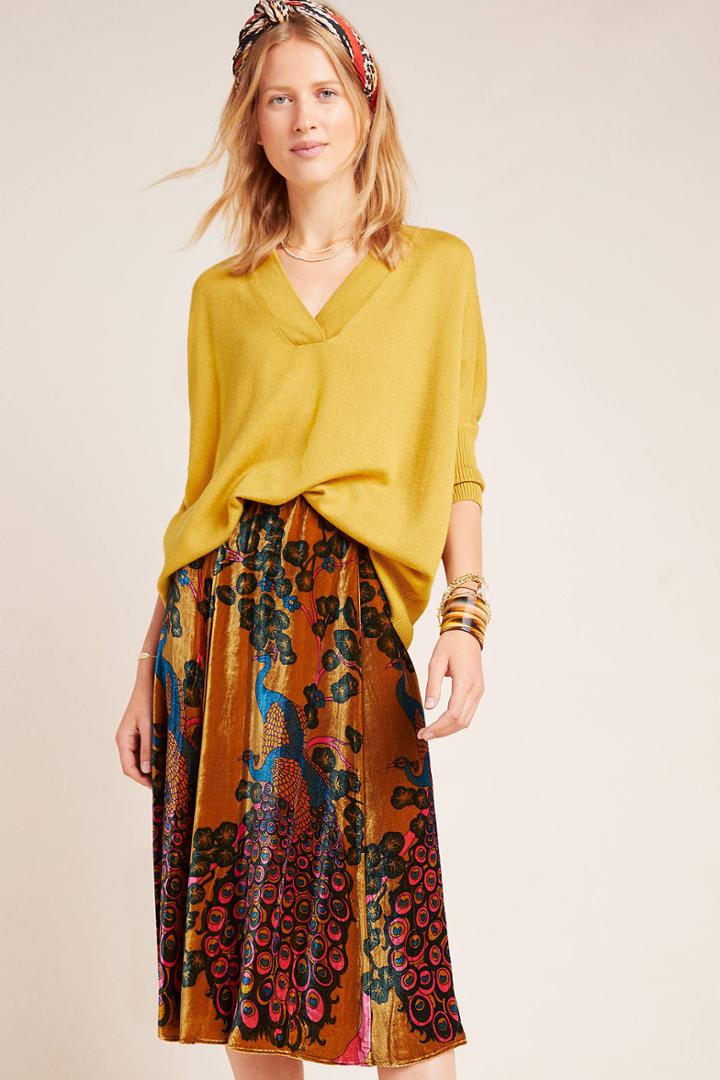 Mes Demoiselles Vivian Velvet A-line Midi Skirt