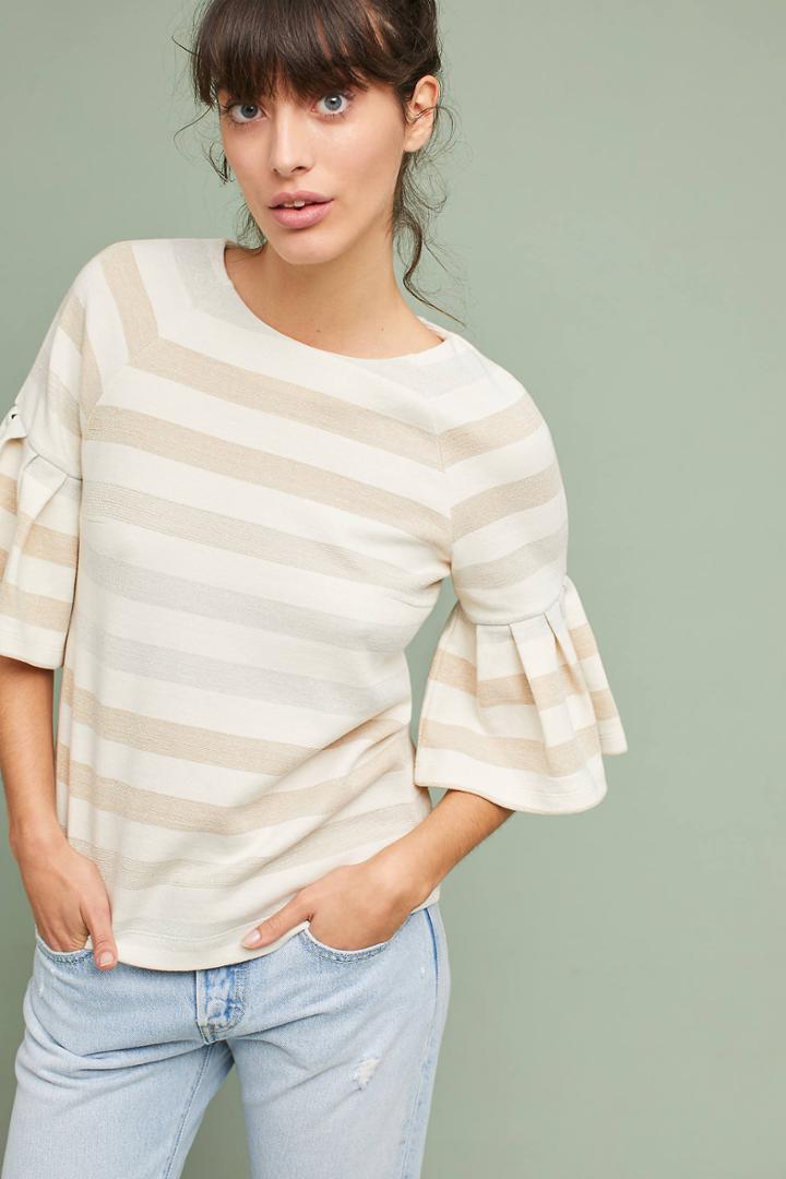 Maeve Striped Ruffled-sleeve Top