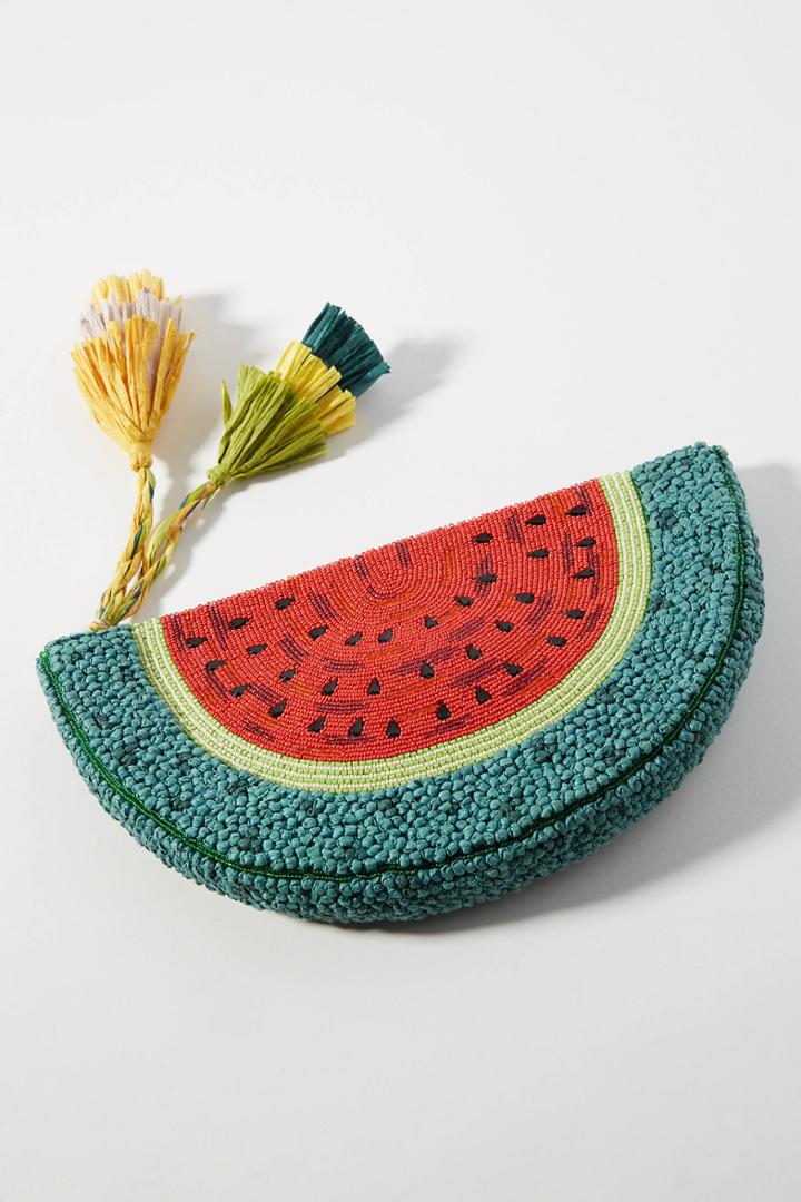 Anthropologie Tasseled Watermelon Clutch