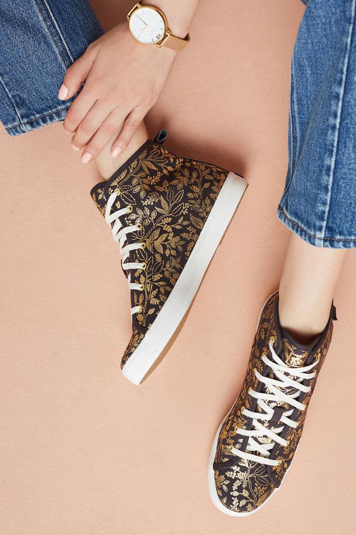 Keds X Rifle Paper Co. Gold Print High-top Sneakers