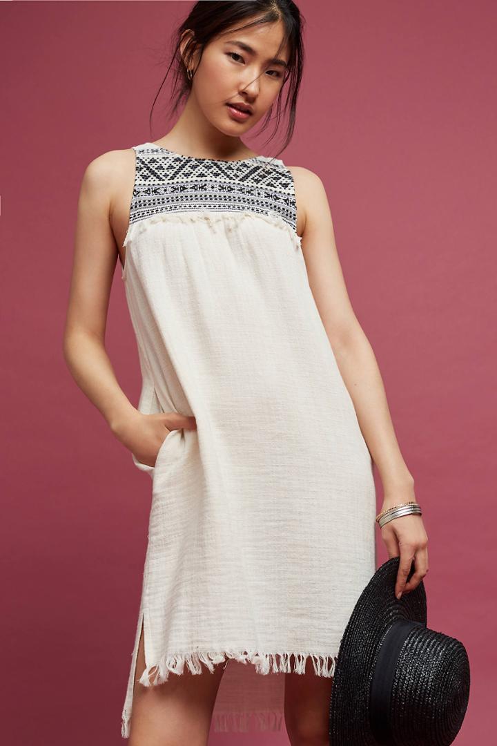 Drew Embroidered & Fringed Tunic Dress