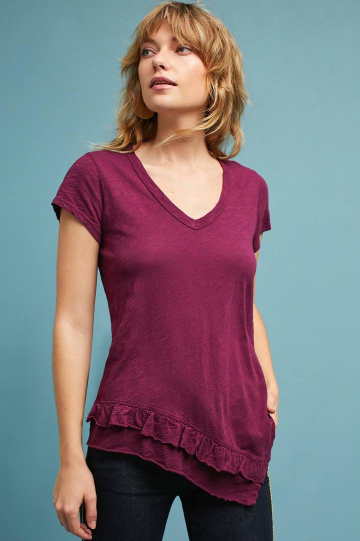 Left Of Center Ruffled-hem V-neck Tee