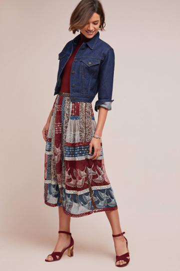 Let Me Be Beaded Patchwork Silk Skirt