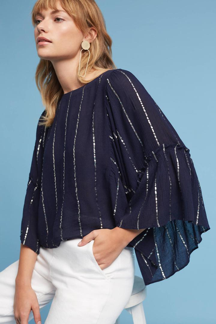 Floreat Striped Bell-sleeve Blouse