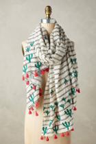 Anthropologie Embroidered Cacti Scarf