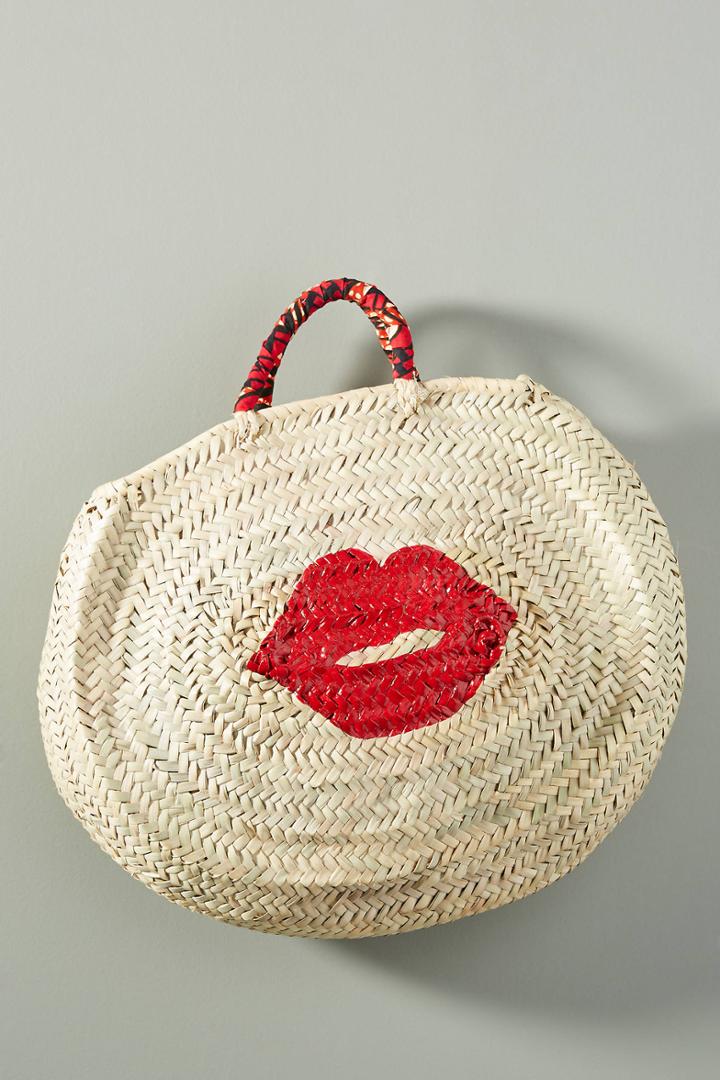 Maud Fourier Paris Kiss Kiss Straw Tote Bag