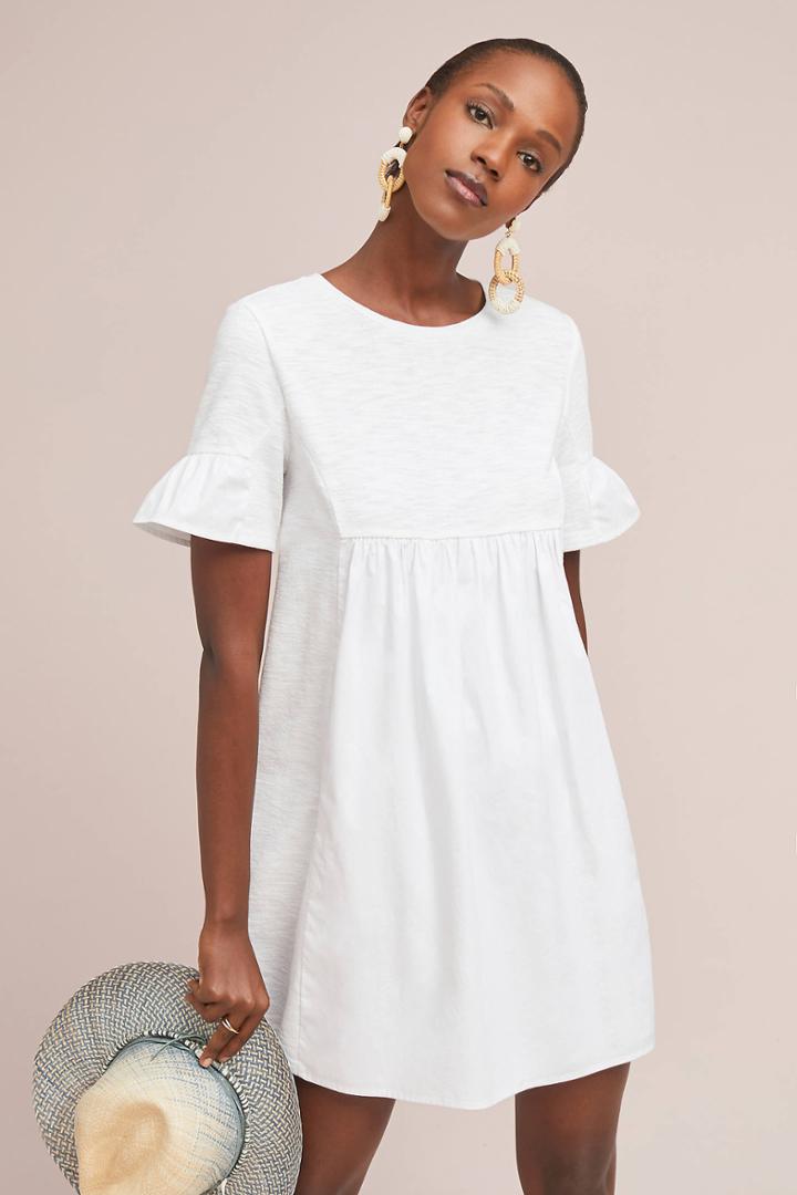 English Factory Poplin Ruffle-sleeve Dress