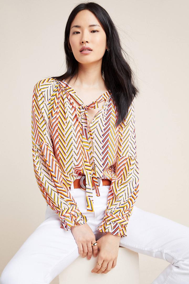 Anthropologie Christienne Silk Peasant Blouse
