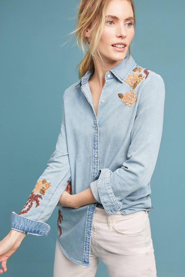 Scotch & Soda Bandera Embroidered Denim Buttondown