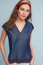 Chloe Oliver Embroidered Chambray Top