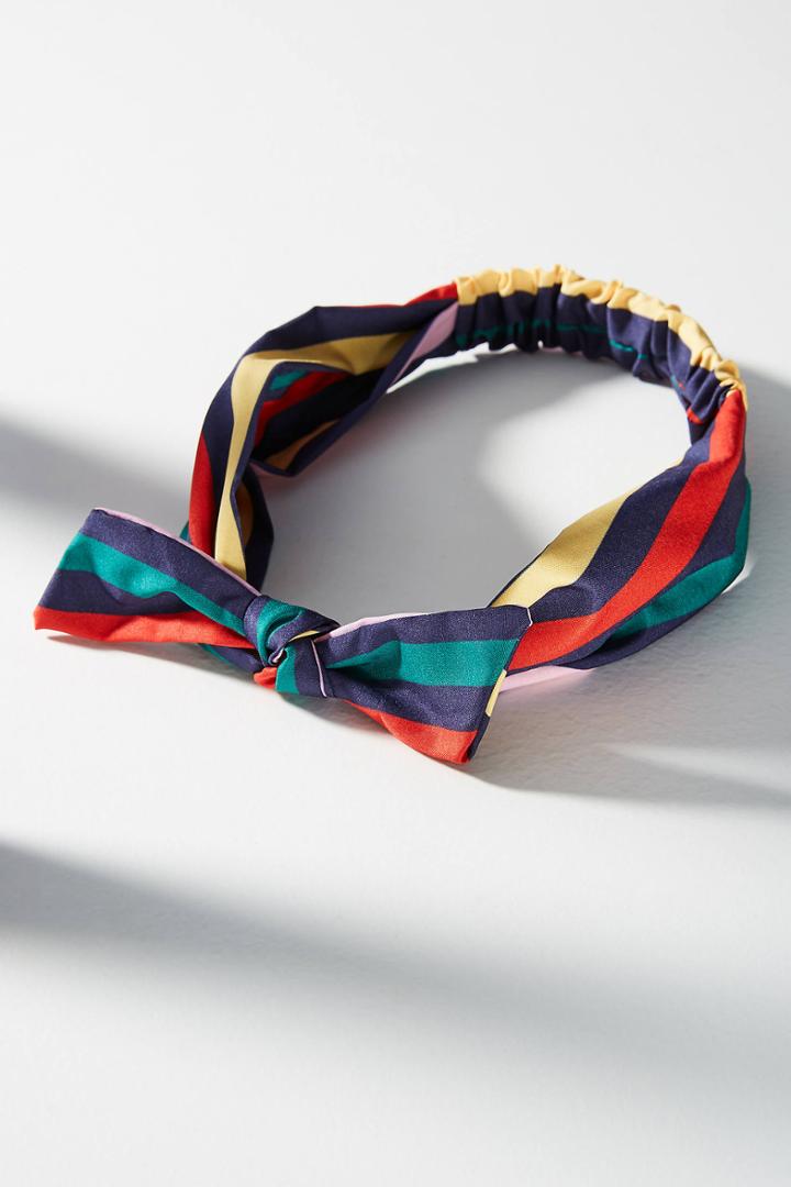 Anthropologie Preppy Striped Bow Headband