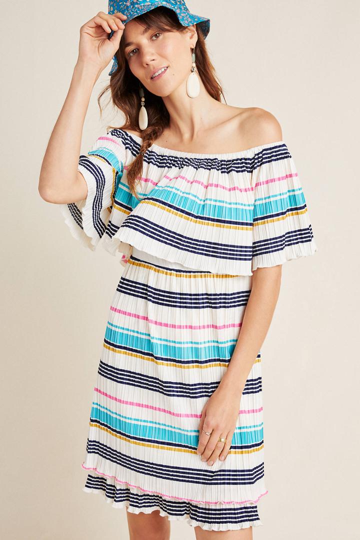 Eri + Ali Bethany Striped Off-the-shoulder Dress