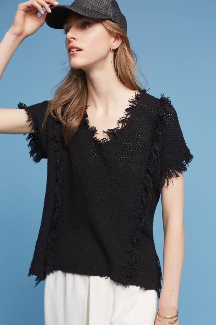 Velvet By Graham & Spencer Fringed & Textured Pullover