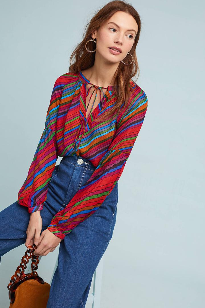 Conditions Apply Retro Striped Peasant Top