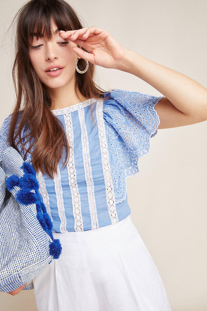 Anthropologie Lennox Flutter-sleeved Blouse