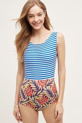 Seea Palm Stripe Maillot Blue Motif