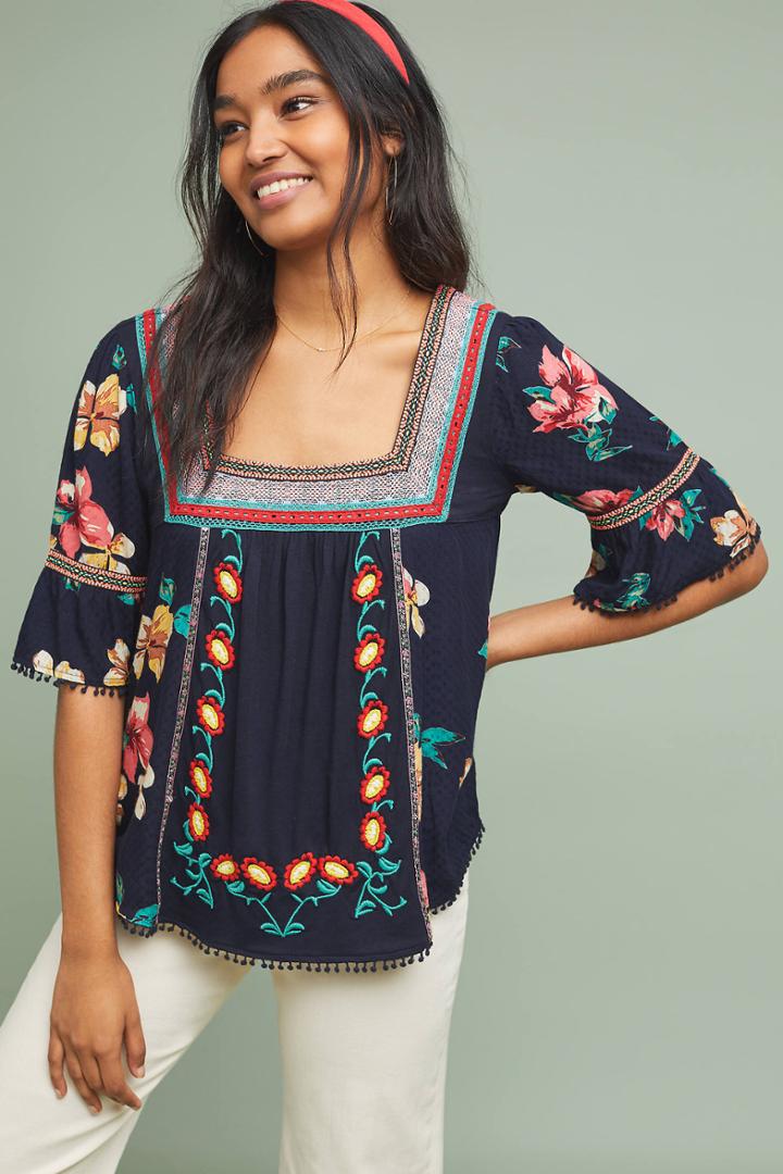 Anthropologie Dakota Embroidered Top