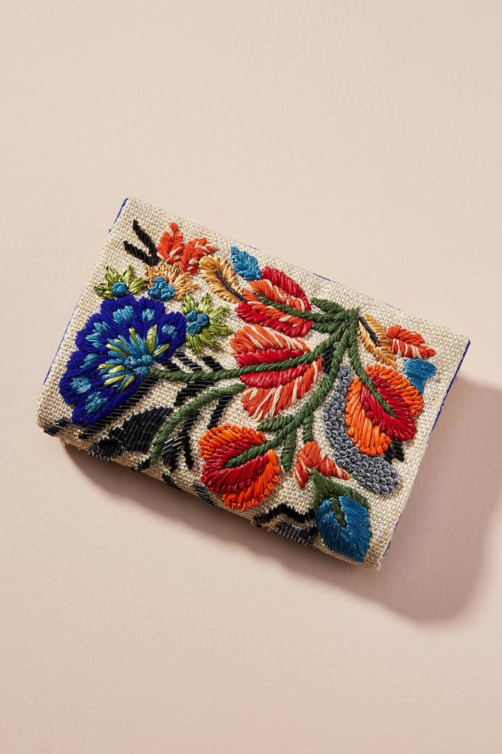 Anthropologie Fanciful Florals Embroidered Clutch