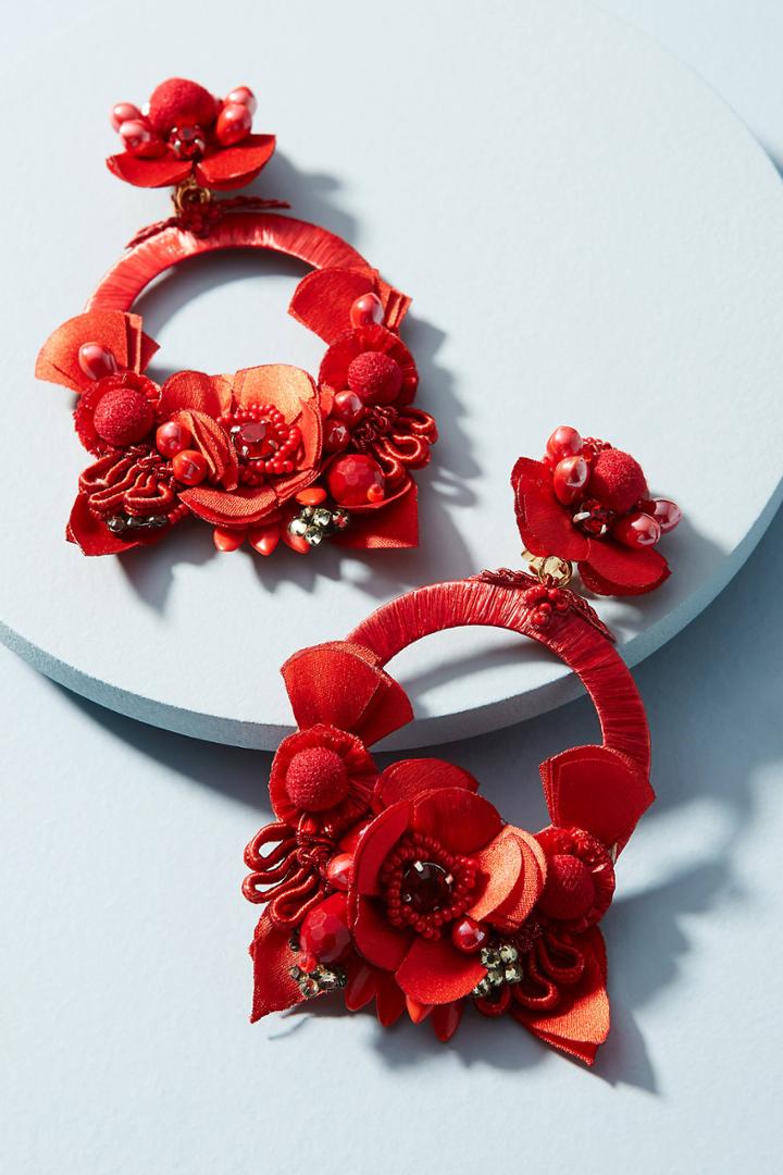 Ranjana Khan Crimson Flower Drop Earrings