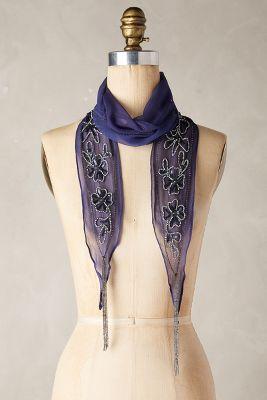 Anthropologie Beaded Silk Skinny Scarf