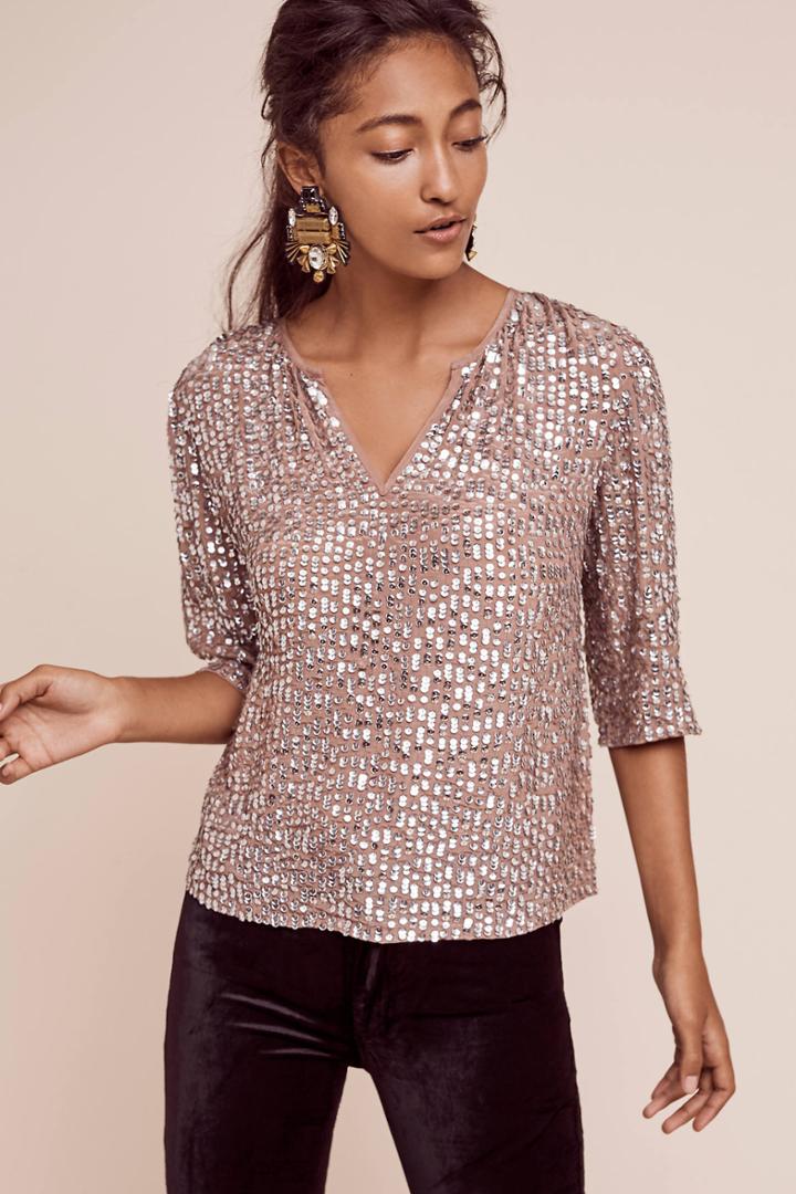 Anthropologie Cropped Sequin Top
