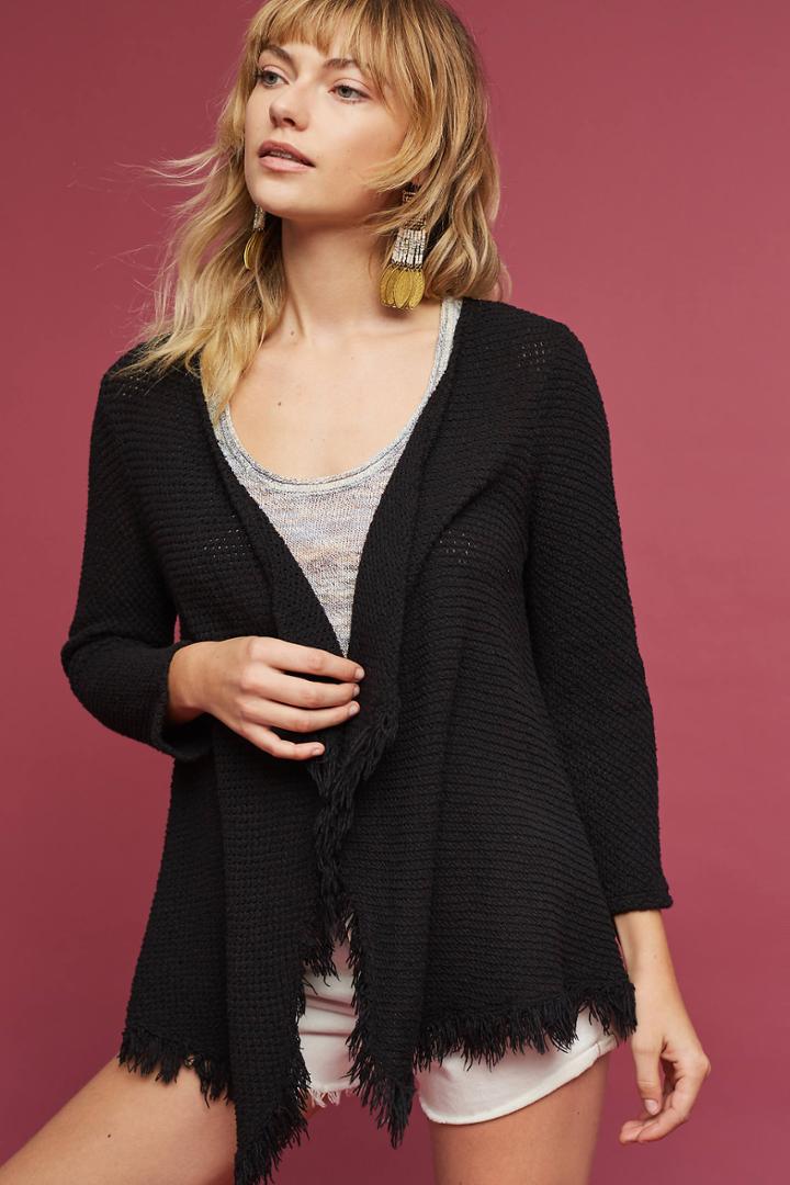 Velvet By Graham & Spencer Textured Fringe Cardigan