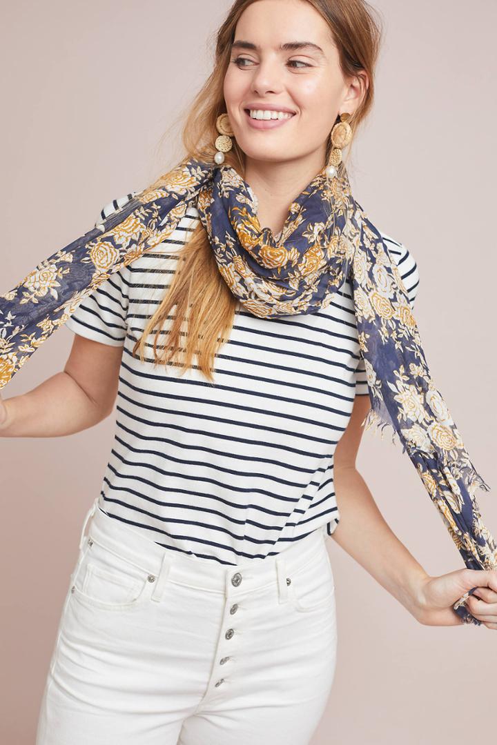 Elizabeth Gillett Alexis Floral Frayed Scarf