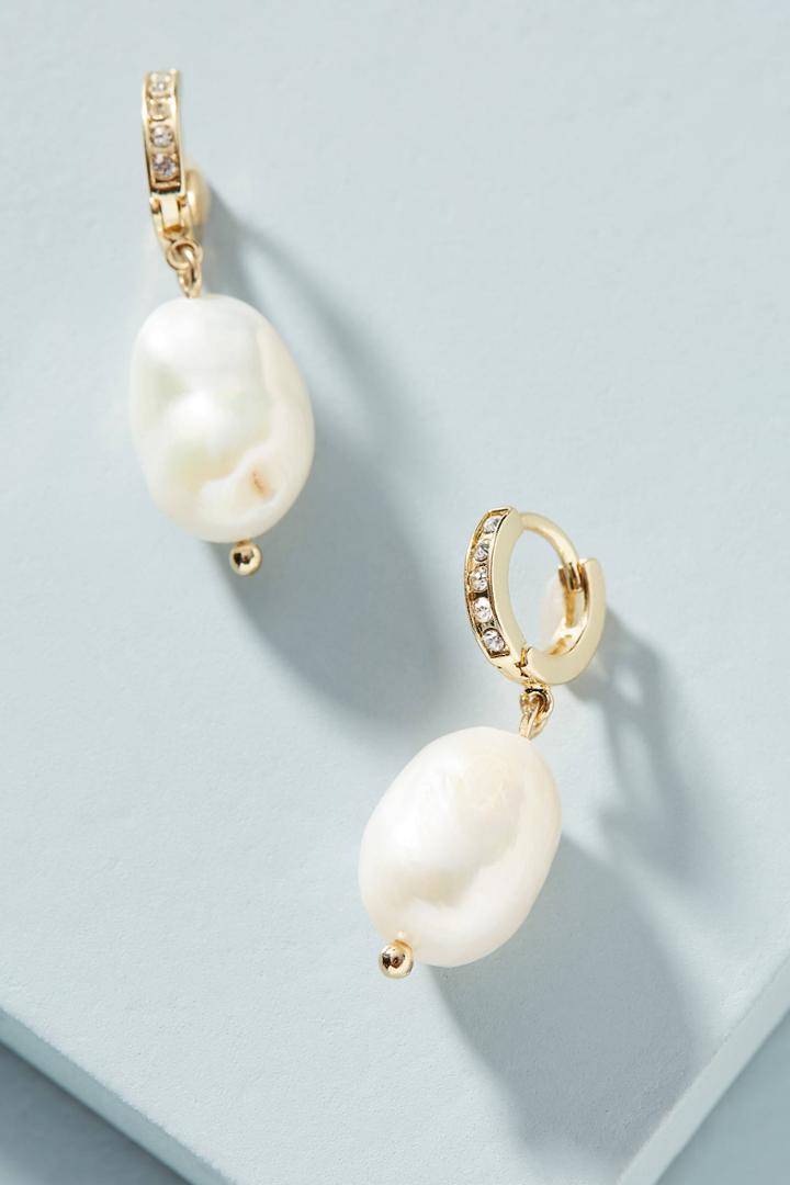 Anthropologie Dangling Faux Pearl Hugger Hoop Earrings