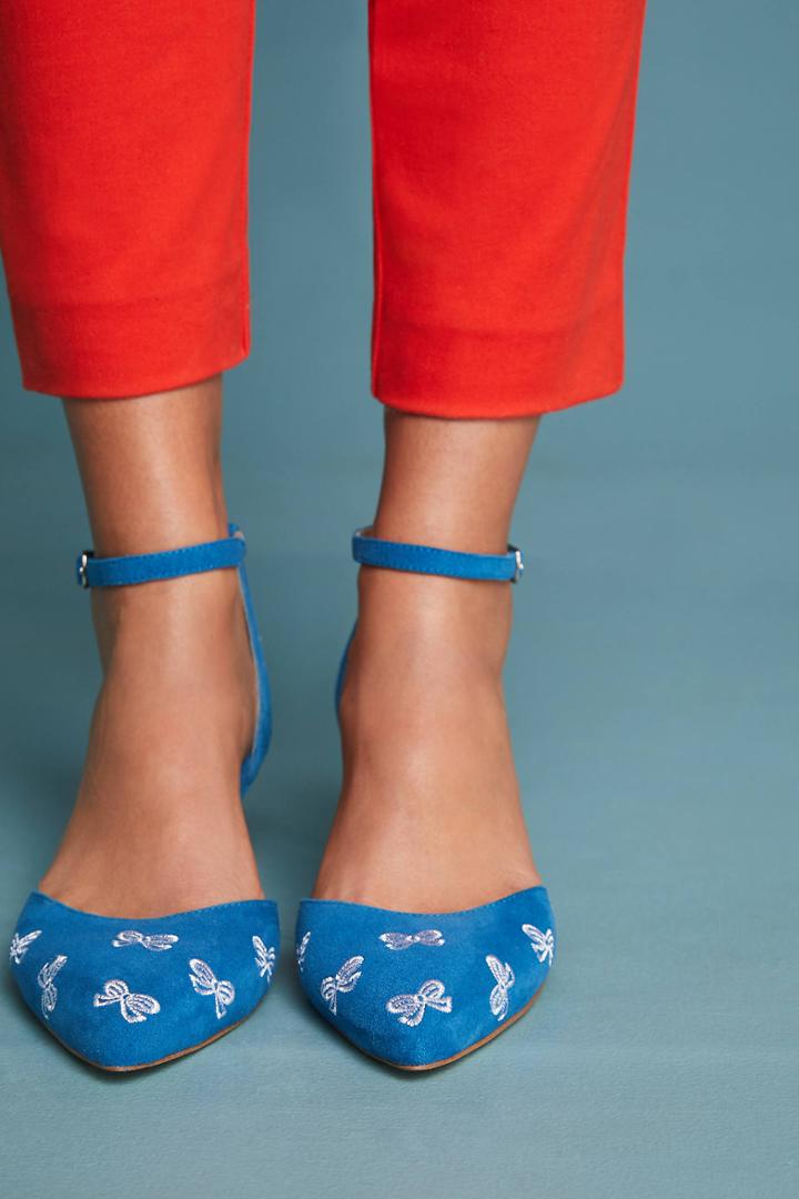 Anthropologie Embroidered Bow Kitten Heels