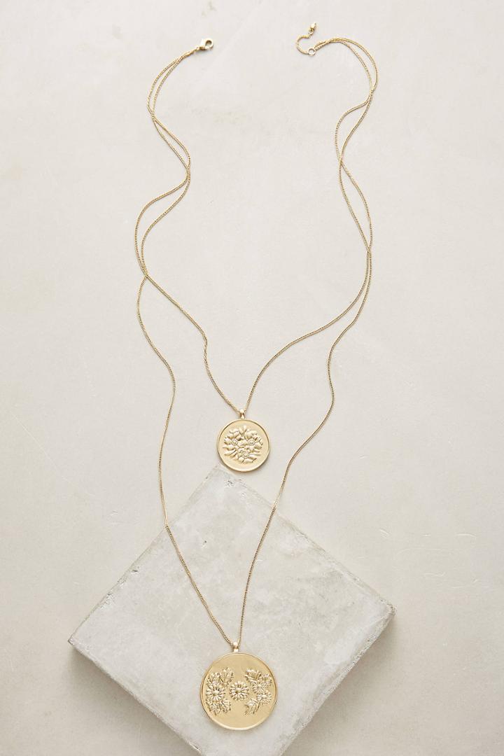 Anthropologie Etched Coin Pendant Necklace