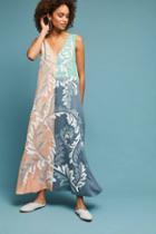 Anthropologie Embroidered Colorblocked Maxi Dress